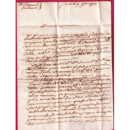 MARQUE FRANC DE PAU 1776 LENAIN N°6 INDICE 17 BASSES PYRENEES POUR BORDEAUX LETTRE COVER