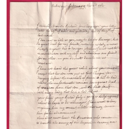 MARQUE ARMEE DU HAUT RHIN 1762 TEXTE ESCHWEGE ALLEMAGNE POUR LE CROISIC LOIRE INFERIEURE LETTRE COVER