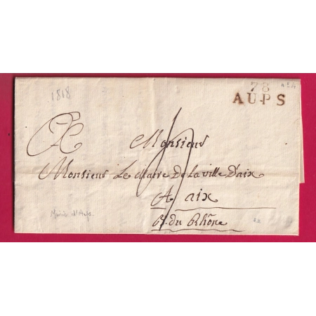 MARQUE 78 AUPS VAR 1818 TEXTE MAIRIE POUR AIX BOUCHES DU RHONE LETTRE COVER