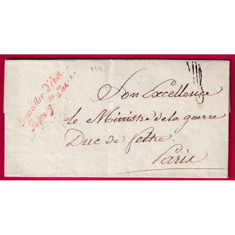 FRANCHISE CONSEILLER ETAT POLICE GENERALE DE L'EMPIRE 2EME ARRONDISSEMENT PARIS 1811 LETTRE COVER
