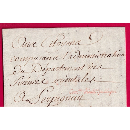 FRANCHISE COMMISSION INSTRUCTION PUBLIQUE AN2 1794 SIGNE FOURCADE POUR PERPIGNAN PYRENEES ORIENTALES LETTRE COVER