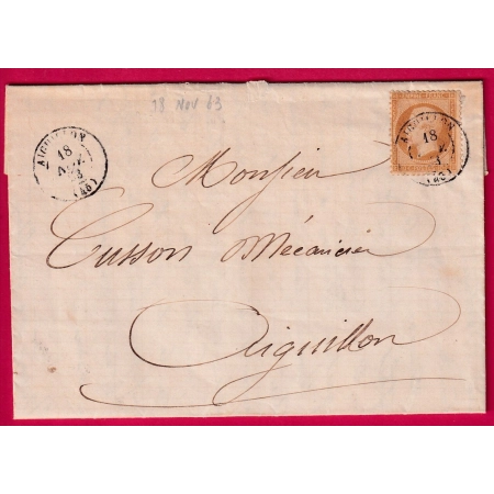 N°21 CAD TYPE 15 AIGUILLON LOT ET GARONNE 1863 POUR AIGUILLON LETTRE LOCALE COVER
