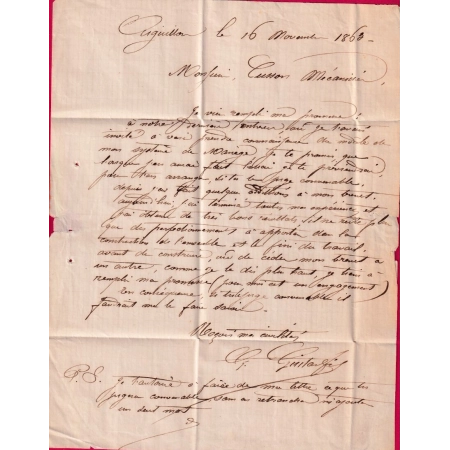 N°21 CAD TYPE 15 AIGUILLON LOT ET GARONNE 1863 POUR AIGUILLON LETTRE LOCALE COVER