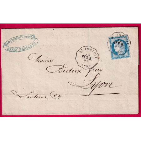 N°60 CONVOYEUR STATION ST AMBROIX GARD POUR LYON LETTRE COVER