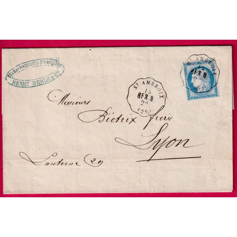 N°60 CONVOYEUR STATION ST AMBROIX GARD POUR LYON LETTRE COVER