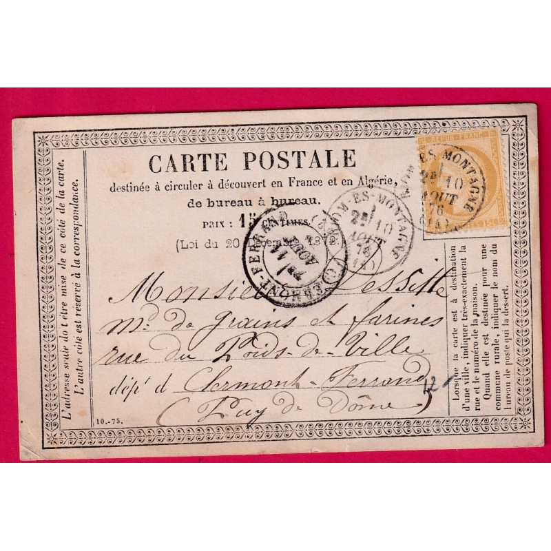 N°55 CAD TYPE 16 RIOM ES MONTAGNE PUY DE DOME POUR CLERMONT CARTE PRECURSEUR LETTRE COVER