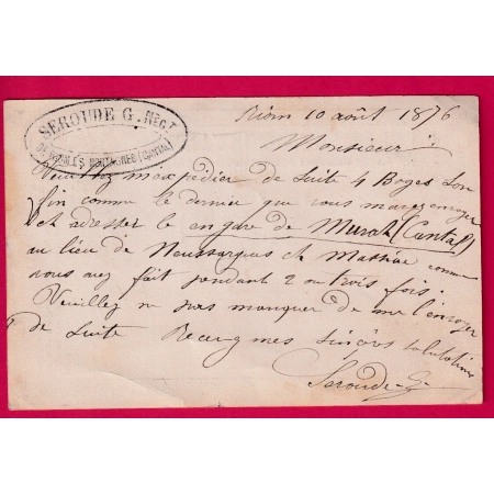 N°55 CAD TYPE 16 RIOM ES MONTAGNE PUY DE DOME POUR CLERMONT CARTE PRECURSEUR LETTRE COVER