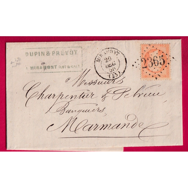 N°23 GC 2365 MIRAMONT LOT ET GARONNE POUR MARMANDE LETTRE COVER