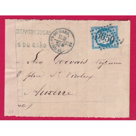N°60 GC EN BLEU 3650 ST GILLES DU GARD CAD BLEU TYPE 16 POUR AUXERRE YONNE LETTRE COVER