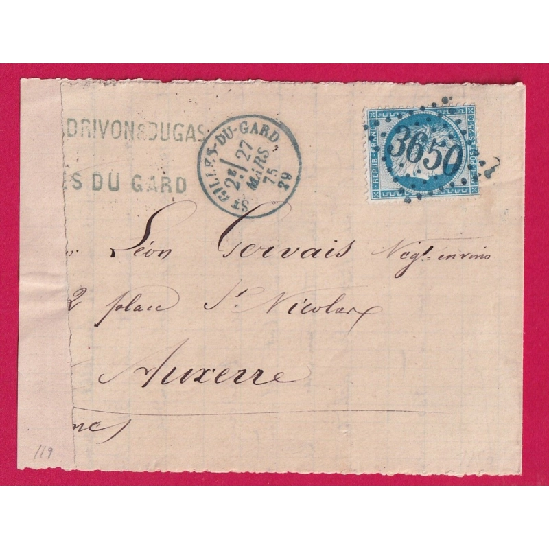 N°60 GC EN BLEU 3650 ST GILLES DU GARD CAD BLEU TYPE 16 POUR AUXERRE YONNE LETTRE COVER