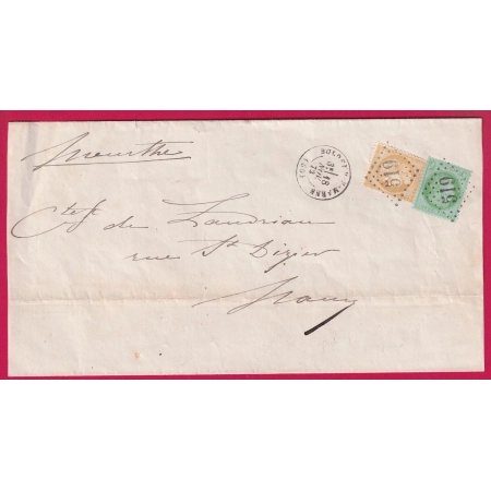 N°53 59 GC 519 BOLOGNE SUR MARNE HAUTE MARNE POUR NANCY MEURTHE 1872 LETTRE COVER