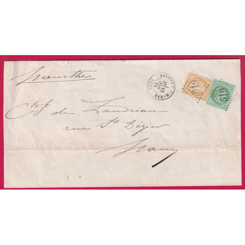 N°53 59 GC 519 BOLOGNE SUR MARNE HAUTE MARNE POUR NANCY MEURTHE 1872 LETTRE COVER