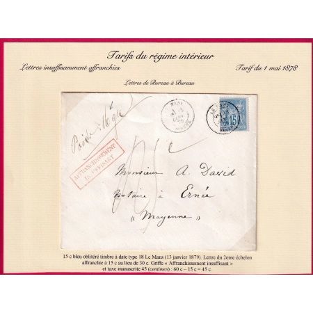N°90 LE MANS SARTHE TAXE MANUSCRIT 45C MENTION POIDS 16 GRAMMES 2EME ECHELON DE POIDS LETTRE COVER