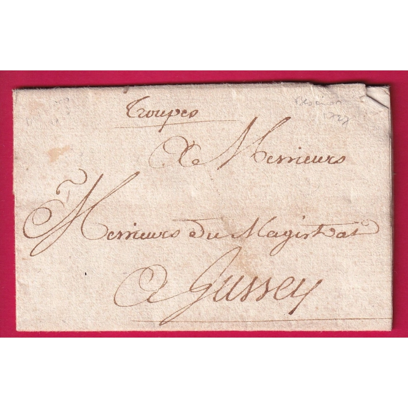 MARQUE MANUSCRIT MILITAIRE TROUPES DE BESANCON DOUBS 1727 POUR JUSSEY HAUTE SAONE LETTRE COVER