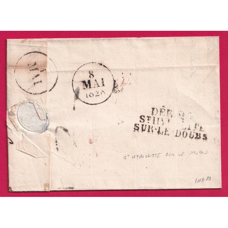 DEBOURSE DEB 24 ST HYPPOLYTE SUR LE DOUBS 1828 DEPART PARIS POUR ST HIPPOLYTE DU GARD INDICE 21 LETTRE COVER