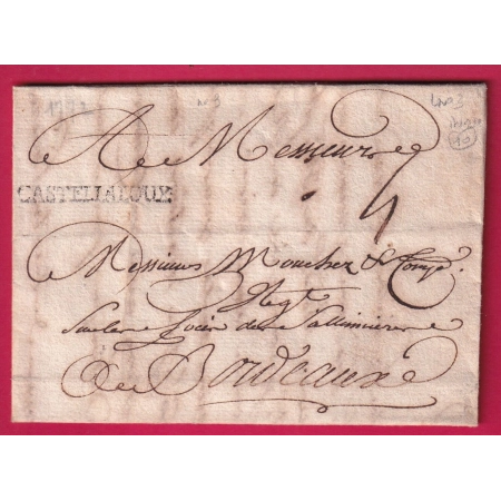 MARQUE CASTELJALOUX LOT ET GARONNE 1772 LENAIN N°3 INDICE 10 POUR BORDEAUX LETTRE COVER