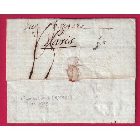 MARQUE P64P BAYONNE BASSES PYRENEES + PP BONNET PHRYGHIENS 1794 POUR PARIS LETTRE COVER