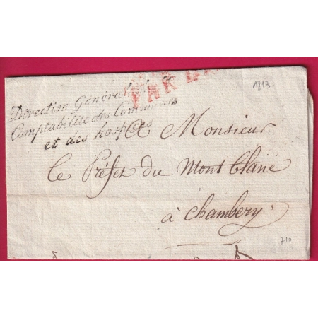 FRANCHISE DIRECTION GAL COMPTABILITE COMMUNES ET HOSPICES 1813 POUR CHAMBERY SAVOIE DPT DU MONT BLANC LETTRE COVER