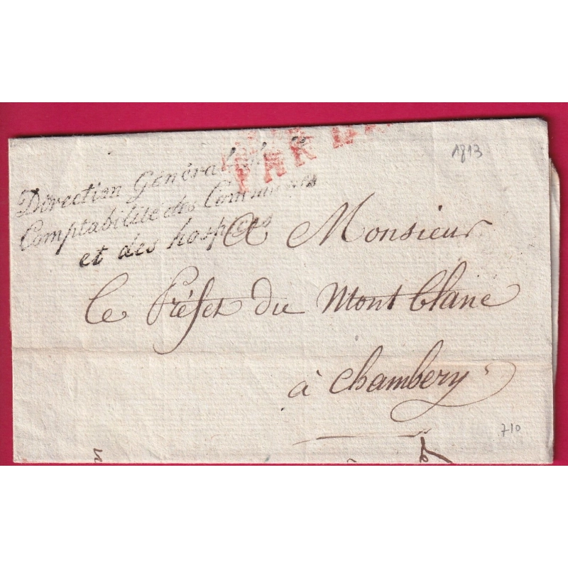 FRANCHISE DIRECTION GAL COMPTABILITE COMMUNES ET HOSPICES 1813 POUR CHAMBERY SAVOIE DPT DU MONT BLANC LETTRE COVER