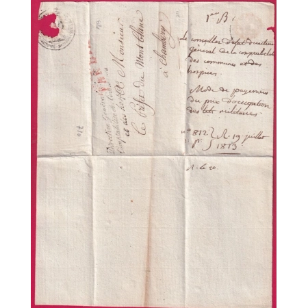 FRANCHISE DIRECTION GAL COMPTABILITE COMMUNES ET HOSPICES 1813 POUR CHAMBERY SAVOIE DPT DU MONT BLANC LETTRE COVER