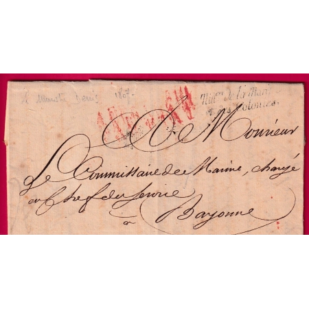 FRANCHISE MINISTRE DE LA MARINE ET DES COLONIES PARIS 1807 SIGNE DENIS LE MINISTRE BAYONNE BASSES PYRENEES LETTRE COVER