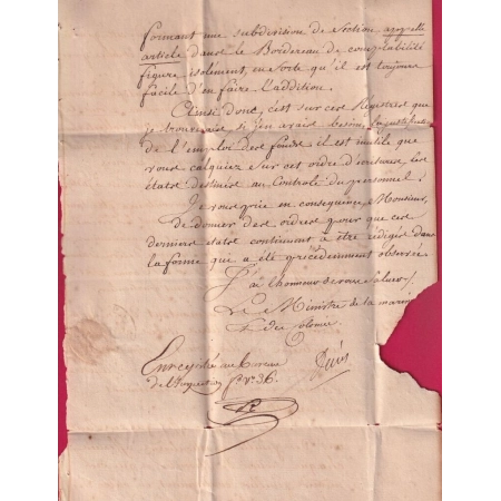 FRANCHISE MINISTRE DE LA MARINE ET DES COLONIES PARIS 1807 SIGNE DENIS LE MINISTRE BAYONNE BASSES PYRENEES LETTRE COVER