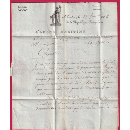 78 TOULON VAR AN 4 1796 L'AGENT MARITIME BELLE VIGNETTE POUR AGDE HERAULT LETTRE COVER