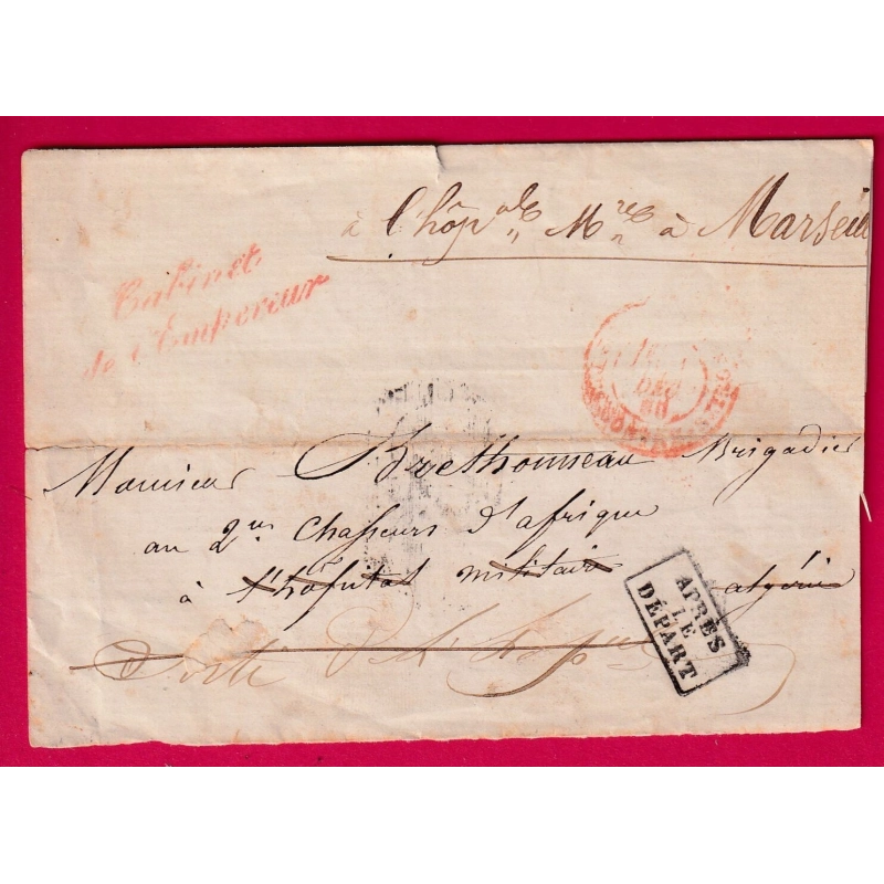 FRANCHISE LE CABINET DE L'EMPEREUR APRES LE DEPART POUR ORAN ALGERIE PUIS MARSEILLE 1860 LETTRE COVER
