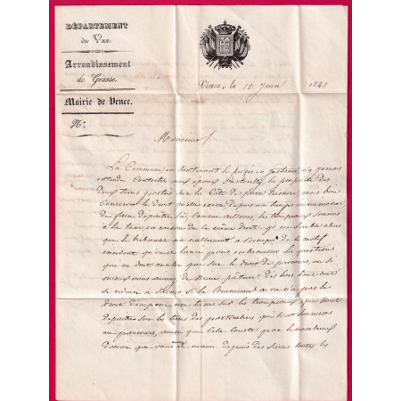 CAD TYPE 13 VENCE VAR PP ROUGE TEXTE MAIRIE DE VENCE POUR GRASSE ALPES MARITIMES LETTRE COVER