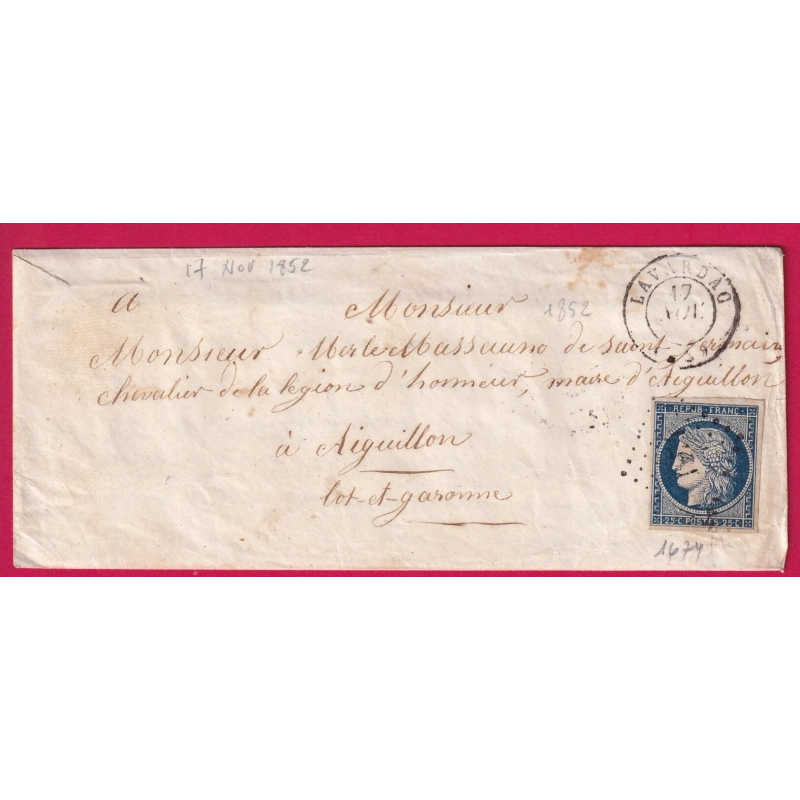 N°4 PC 1674 LAVARDAC LOT ET GARONNE POUR AIGUILLON LETTRE COVER