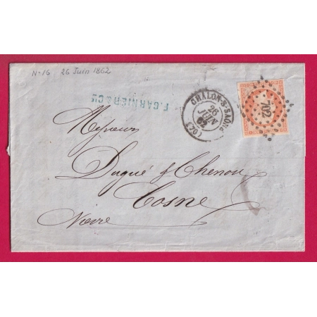 N°16 TTB PC 702 CHALON SUR SAONE ET LOIRE POUR COSNE NIEVRE LETTRE COVER