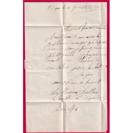 N°22 GC 1304 DIGNE BASSES ALPES APRES LE DEPART EN ROUGE POUR ST GIRONS ARIEGE LETTRE COVER