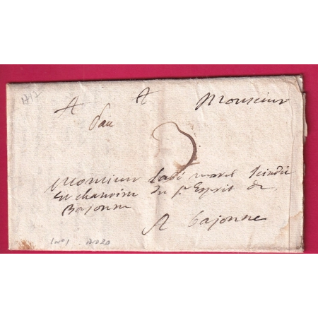 MARQUE MANUSCRIT PAU BASSES PYRENEES LENAIN N°1 INDICE 20 POUR BAYONNE 1717 LETTRE COVER
