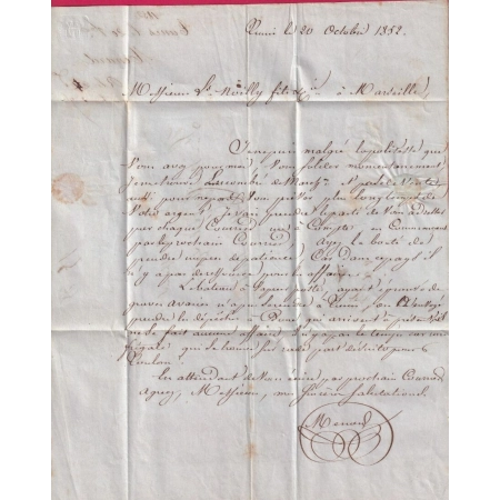 CAD OUTREMER TOULON EN ROUGE VAR TEXTE DE TUNIS TUNISIE 1852 POUR MARSEILLE LETTRE COVER