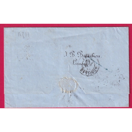 N°14 X2 PC 1730 LIMOGES HAUTE VIENNE APRES LE DEPART 22 + 23 JUIL 1859 POUR AURILLAC LETTRE COVER