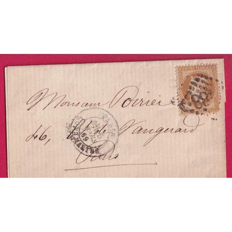 N°28 GC 2488 PARIS MONTMARTRE RECETTES REUNIES POUR PARIS 1869 LETTRE COVER