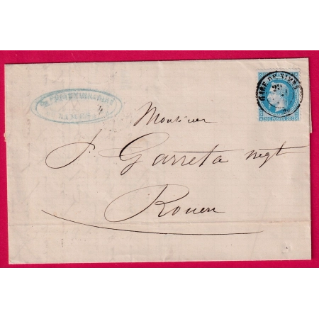 N°29 CAD GARE DE NIMES TYPE 15 POUR ROUEN SEINE INFERIEURE LETTRE COVER