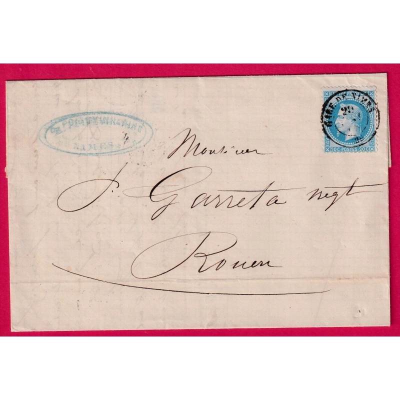 N°29 CAD GARE DE NIMES TYPE 15 POUR ROUEN SEINE INFERIEURE LETTRE COVER