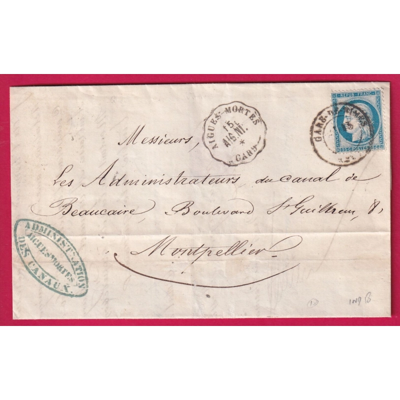 N°60 CONVOYEUR STATION AIGUES MORTES GARD INDICE 18 + CAD TYPE 17 GARE DE NIMES POUR MONTPELLIER HERAULT LETTRE COVER