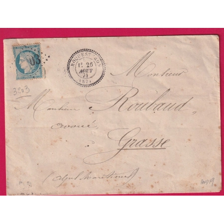 N°37 GC 3203 ROQUESTERON ALPES MARITIMES CAD TYPE 24 POUR GRASSE INDICE 19 LETTRE COVER