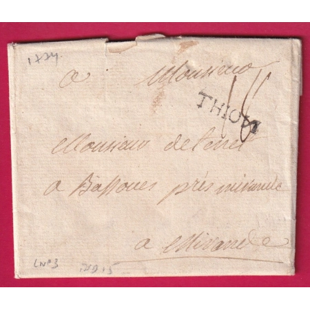 MARQUE THIONVILLE MOSELLE 1774 LENAIN N°3 POUR MIRANDE LOT ET GARONNE TAXE 18 INDICE 15 LETTRE COVER