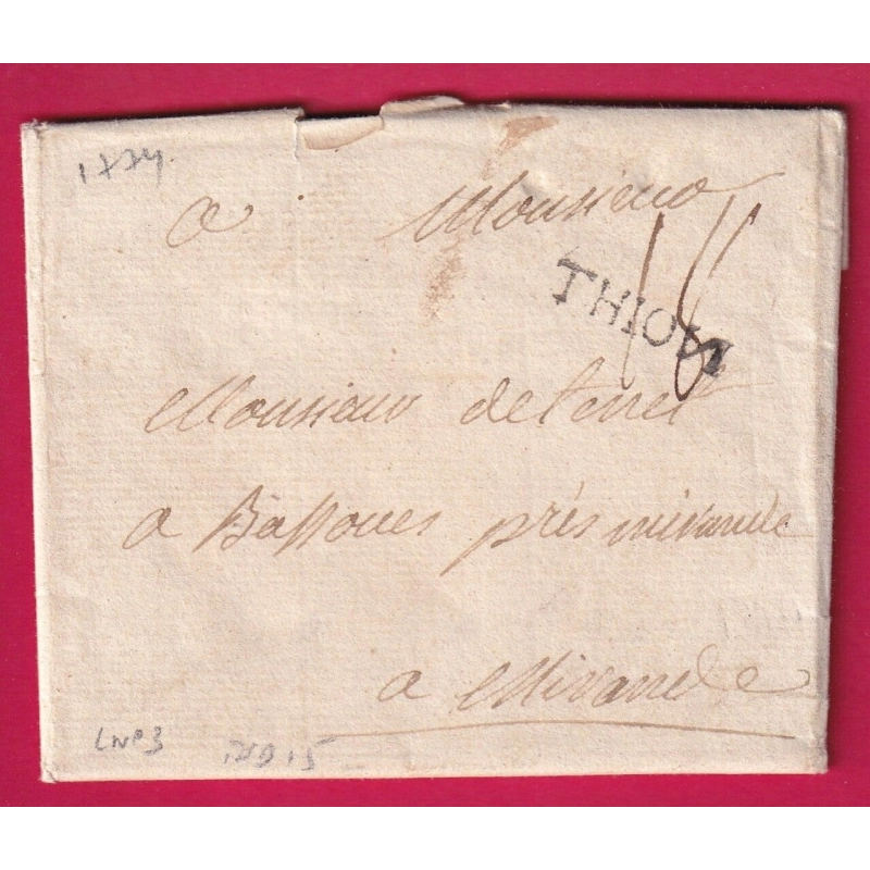 MARQUE THIONVILLE MOSELLE 1774 LENAIN N°3 POUR MIRANDE LOT ET GARONNE TAXE 18 INDICE 15 LETTRE COVER