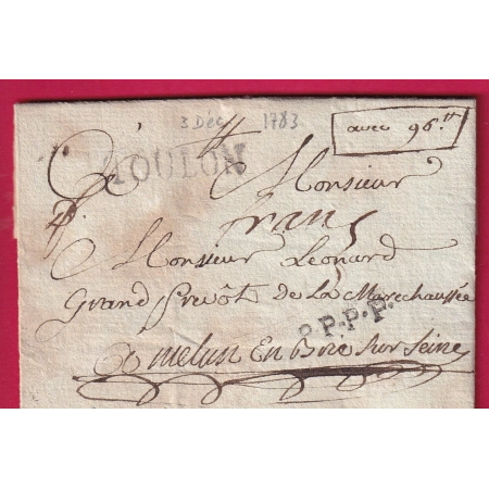 MARQUE TOULON VAR PPPP 1783 LN°12 INDICE 16 MELUN SEINE ET MARNE PREVOT MARECHAUSSEE GENDARMERIE LETTRE COVER