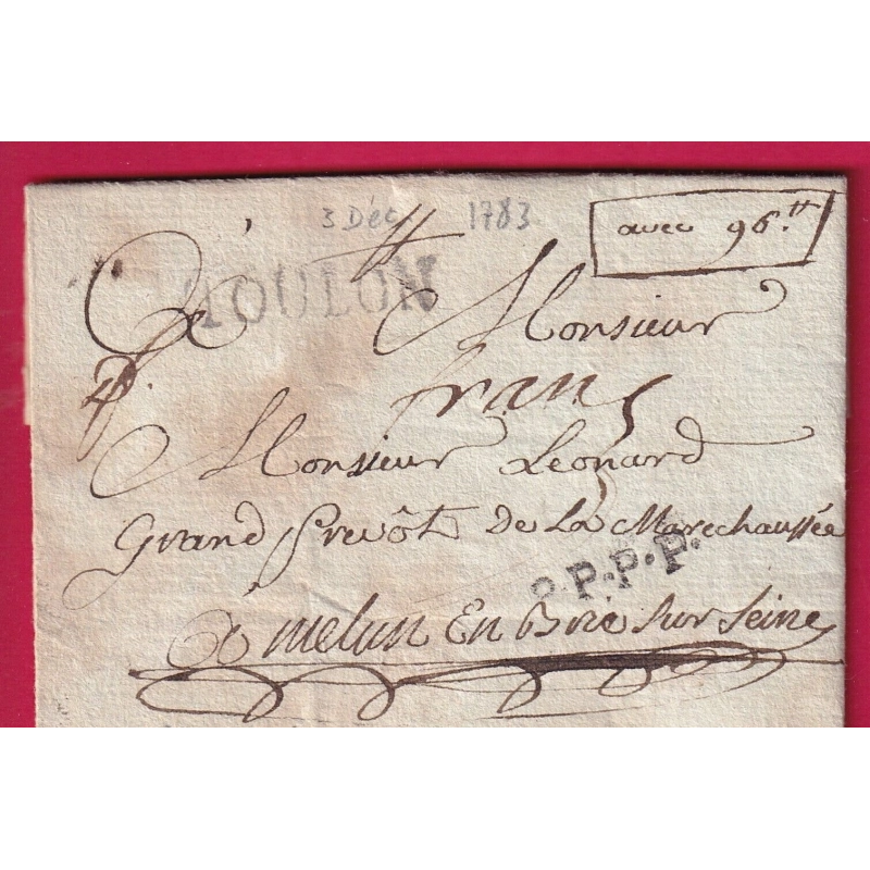 MARQUE TOULON VAR PPPP 1783 LN°12 INDICE 16 MELUN SEINE ET MARNE PREVOT MARECHAUSSEE GENDARMERIE LETTRE COVER