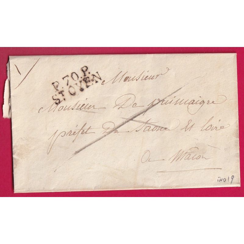 MARQUE P70P ST OYEN SAONE ET LOIRE POUR MACON 1830 INDICE 19 LETTRE COVER