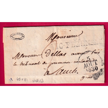 MARQUE 31 VIC FEZENSAC GERS 1830 INDICE 13 POUR AUCH LETTRE COVER