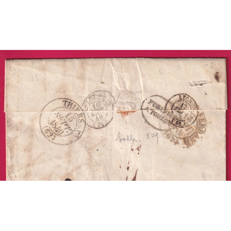 MARQUE PURIFIEE A TOULON VAR DEPART ALGER ALGERIE 1840 POUR TREMOULIN LOIRE PUIS CLERMONT PUY DE DOME LETTRE COVER