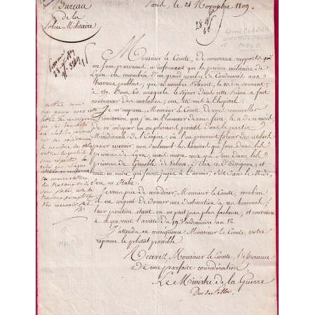 LETTRE AUTOGRAPHE LE DUC DE FELTRE HENRI CLARKE MARECHAL DE FRANCE MINISTRE AU SUJET PRISONS DE LYON LETTRE COVER