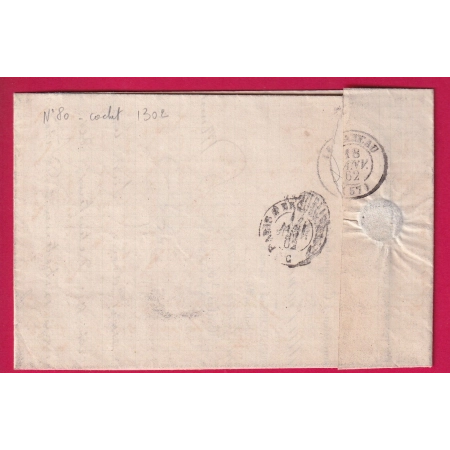 N°14 PARIS PETITE ETOILE 23MM POUR CATEAU NORD 1862 INDICE 18 LETTRE COVER