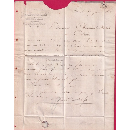 N°14 PARIS PETITE ETOILE 23MM POUR CATEAU NORD 1862 INDICE 18 LETTRE COVER